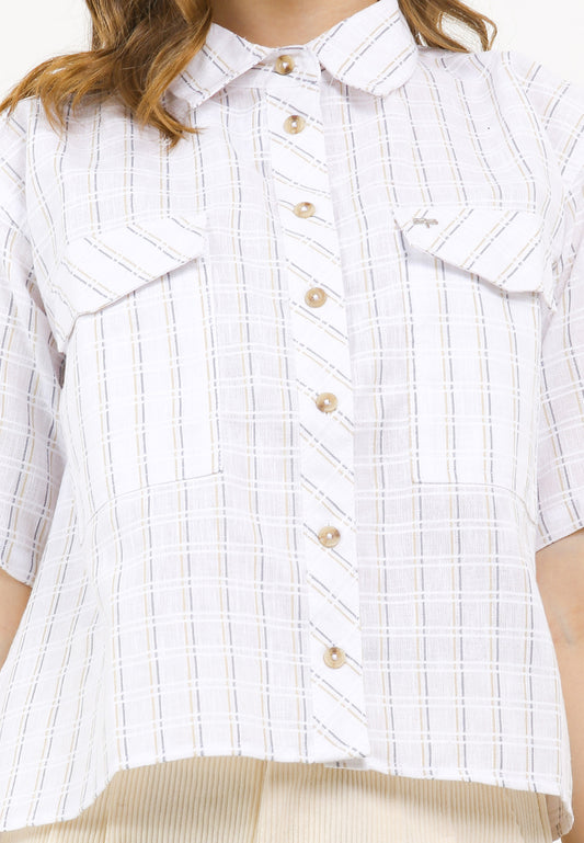 Triset Casual Pakaian Wanita LEA CROP OVERSIZE BLOUSE - TR5051701