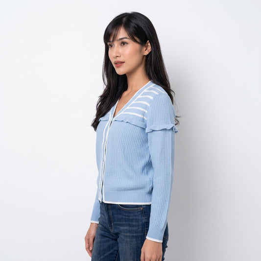Triset Casual Cardigan Rajut Wanita Lengan Panjang Ruffle | Reguler Fit | TM3004330