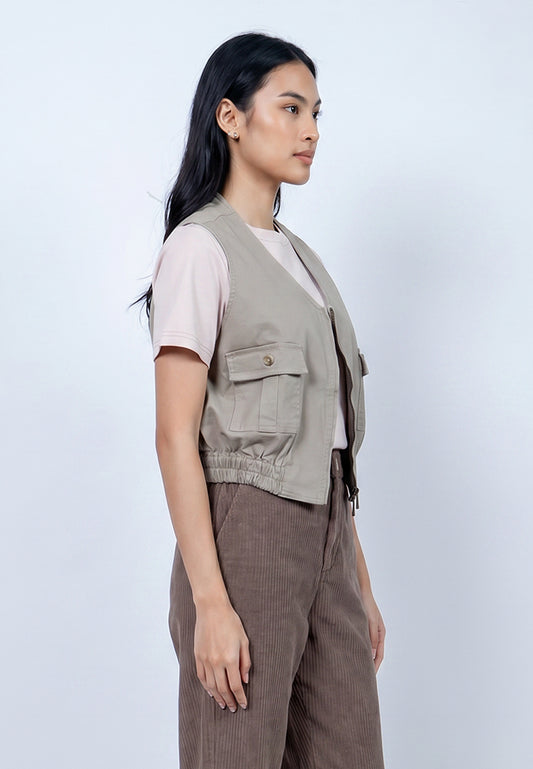 Triset Casual Cargo Vest Rompi Outer Wanita | Cropped Fitted | TJ6000850