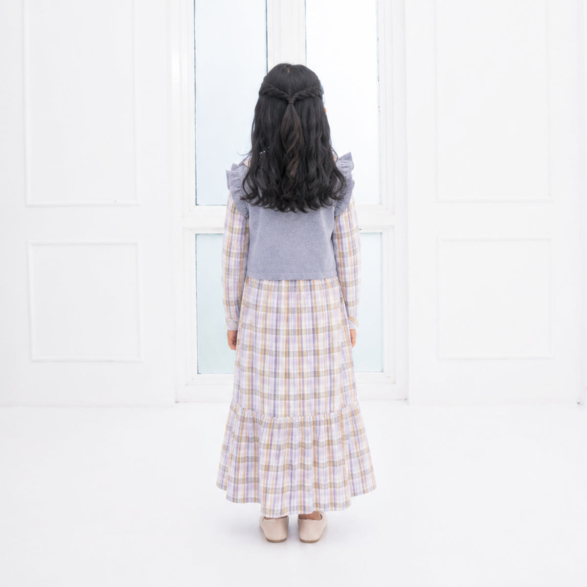 OXA Kids Alexa Maxi Dress Pakaian Anak Kotak Kotak Lengan Panjang | Reguler Fit | OD3104301