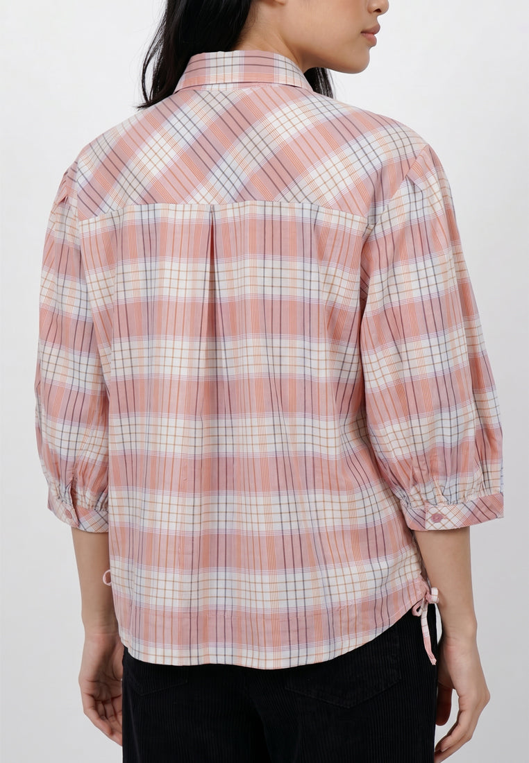 Triset Casual Blouse Kotak Kotak Wanita Puff Sleeve | Reguler Fit | TR3105871