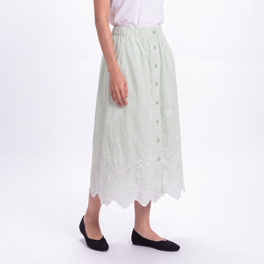 Triset Rok Midi Wanita Scallop Embroidery Striped A Line | Reguler Fit | TN3014131