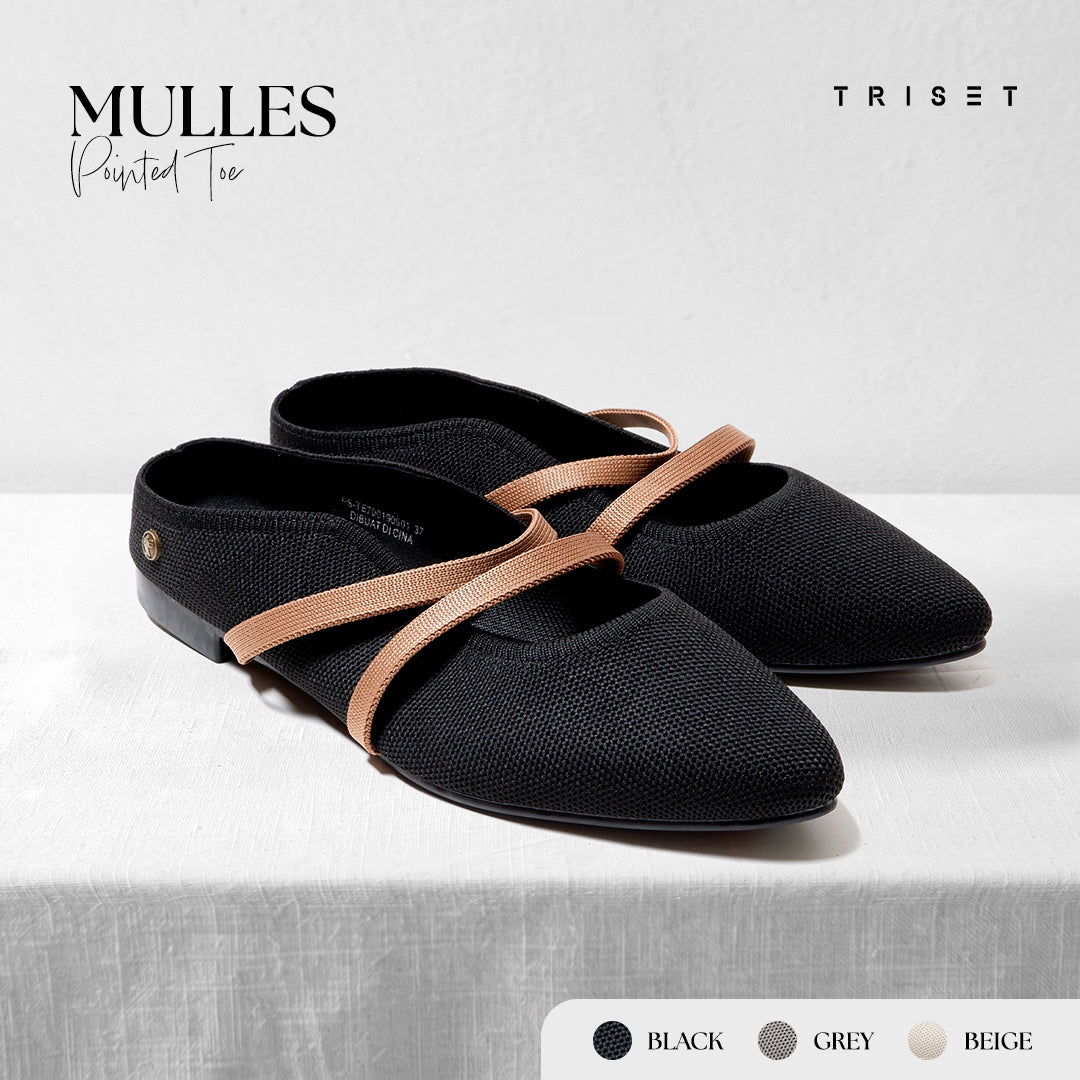 Triset Sepatu Wanita | Knit Cross-Strap | Flat | Mules | TF7001909