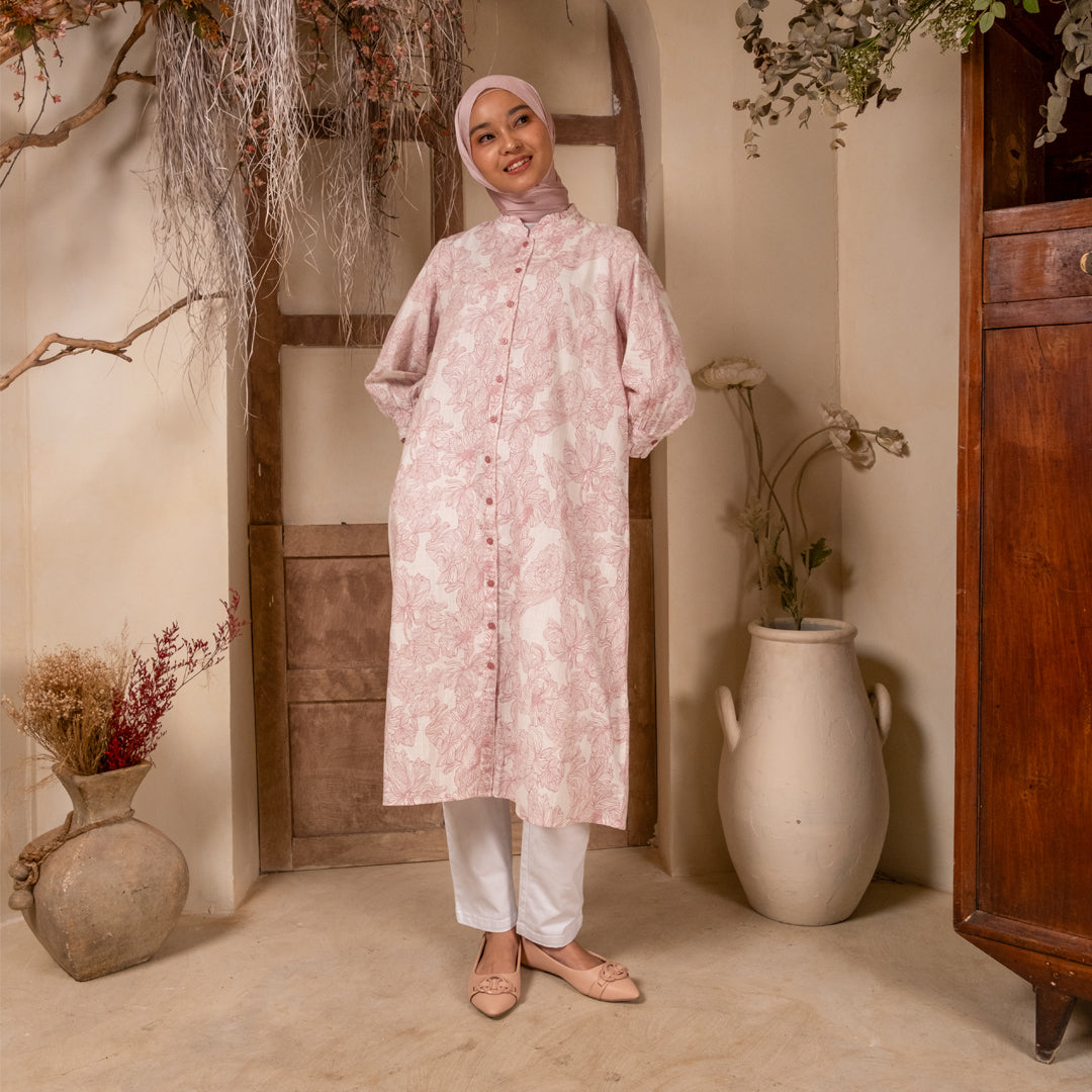 Triset Ladies Midi Dress Wanita Floral Lengan Tujuh Perdelapan A Line | Relaxed Fit | LD303150