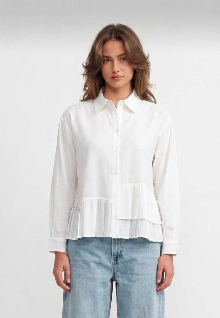 Triset Casual Blouse Wanita Lengan Panjang Ruffle Pleated | Reguler Fit | TR3105490