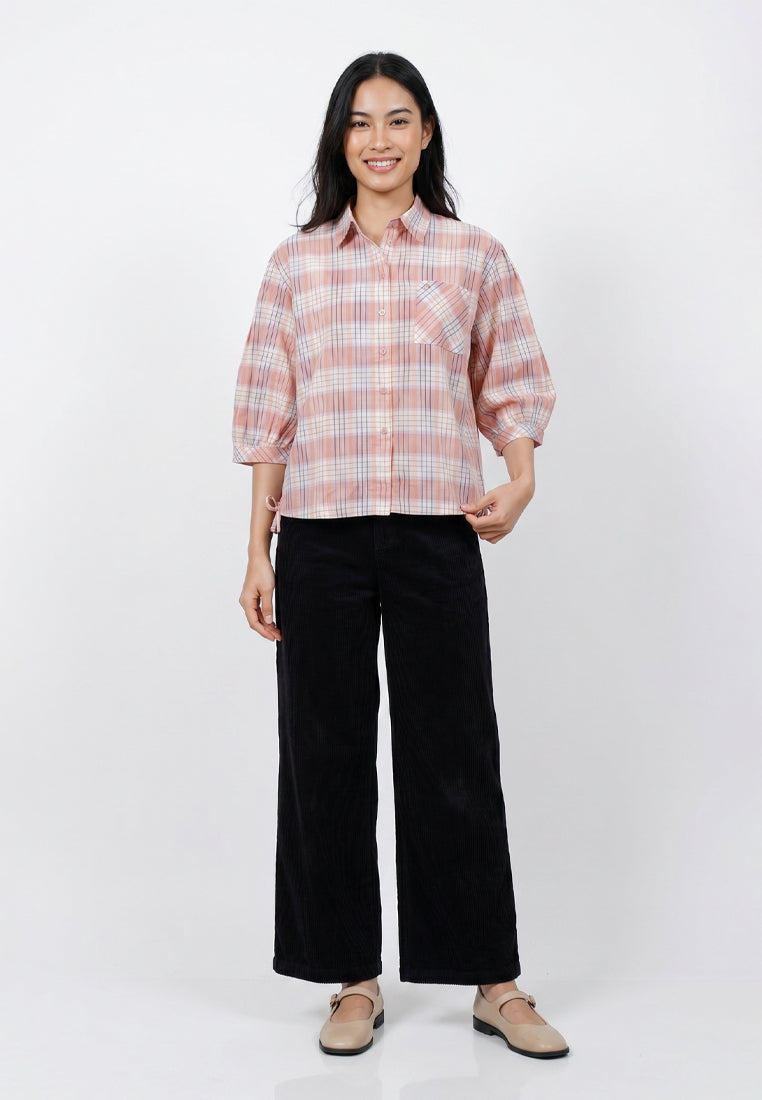 Triset Casual Blouse Kotak Kotak Wanita Puff Sleeve | Reguler Fit | TR3105871