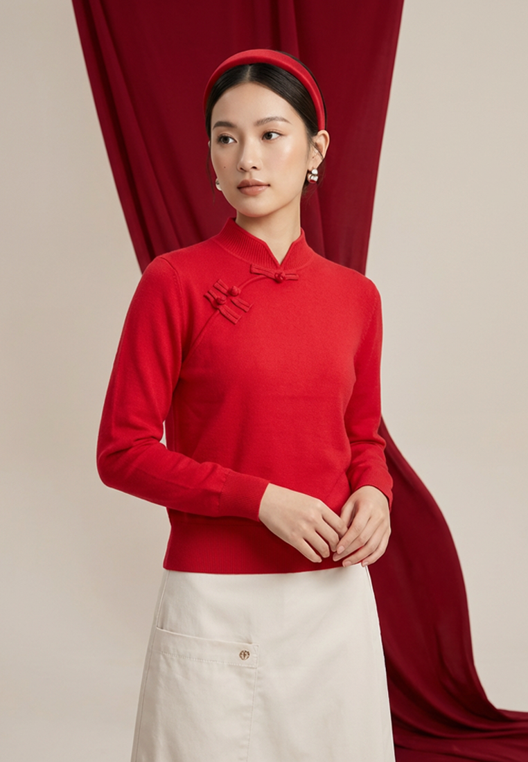 Triset Casual Sweater Rajut Wanita Cheongsam Lengan Panjang | Slim Fit | TM3004430
