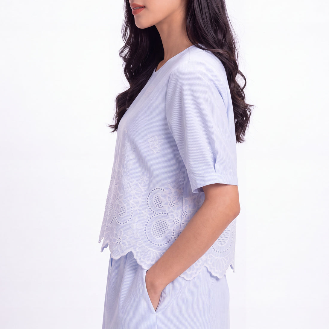 Triset Casual Blouse Wanita Scallop Embroidery Lengan Pendek | Boxy Fit | TR5053531