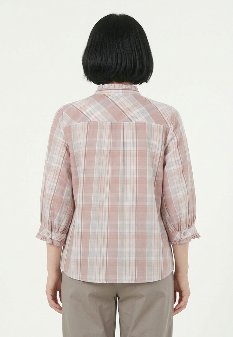 TRISET Blouse Wanita Lengan Panjang Shanghai Collar Plaid | Reguler Fit | Casual | LR3052171