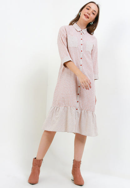Triset Ladies Midi Dress Wanita Plaid Ruffle | Reguler Fit | LD3025201