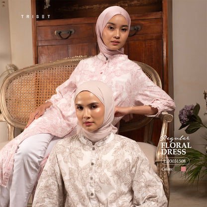 Triset Ladies Midi Dress Wanita Floral Lengan Tujuh Perdelapan A Line | Relaxed Fit | LD303150