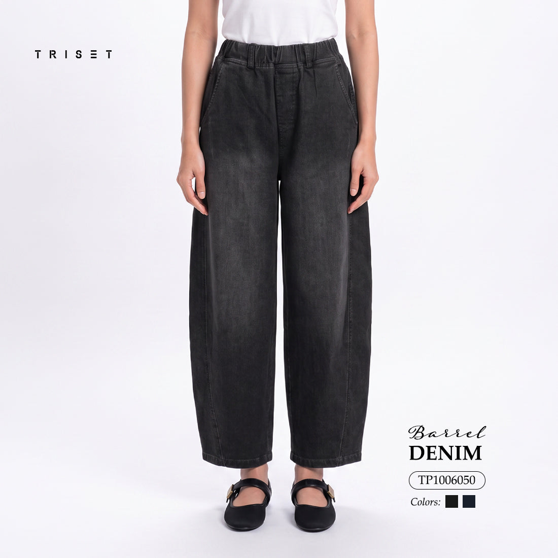 Triset Casual Celana Wanita Barrel Jeans Washed High Waist | Loose Fit | TP1006050