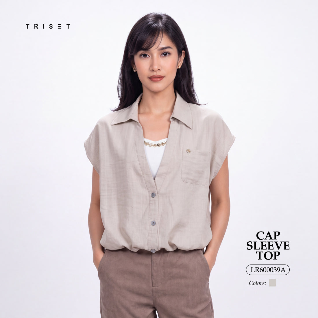 Triset Ladies Blouse Wanita V Neck Tanpa Lengan | Reguler Fit | LR600039A