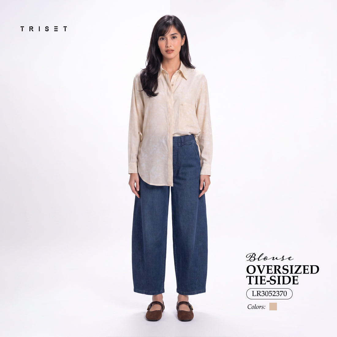 Triset Ladies Blouse Wanita Oversize Tie-side Lengan Panjang | Relaxed Fit | LR3052370