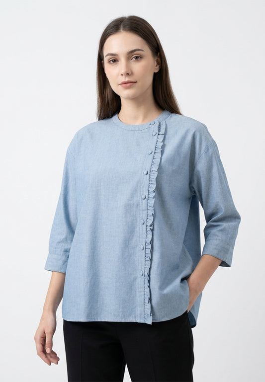 Triset Ladies Blouse Wanita Asimetris Lengan Tiga Perempat Ruffle | Reguler Fit | LR3051690