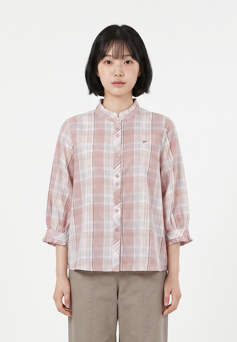 TRISET Blouse Wanita Lengan Panjang Shanghai Collar Plaid | Reguler Fit | Casual | LR3052171