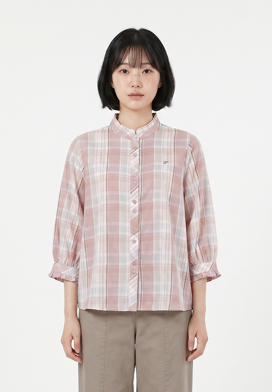 TRISET Blouse Wanita Lengan Panjang Shanghai Collar Plaid | Reguler Fit | Casual | LR3052171