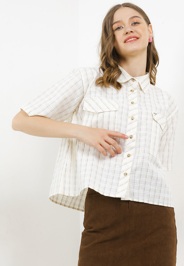 Triset Casual Pakaian Wanita LEA CROP OVERSIZE BLOUSE - TR5051701