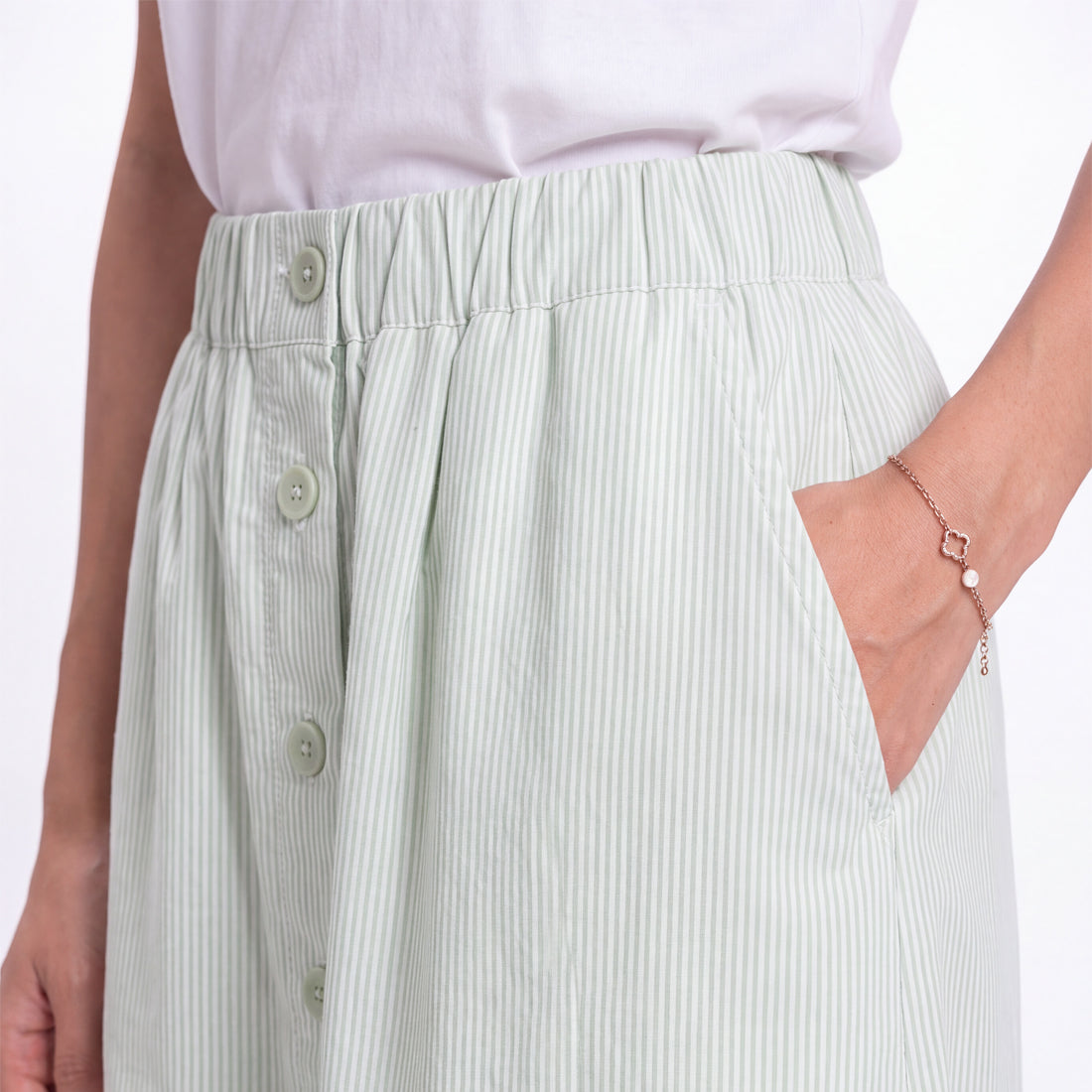 Triset Rok Midi Wanita Scallop Embroidery Striped A Line | Reguler Fit | TN3014131