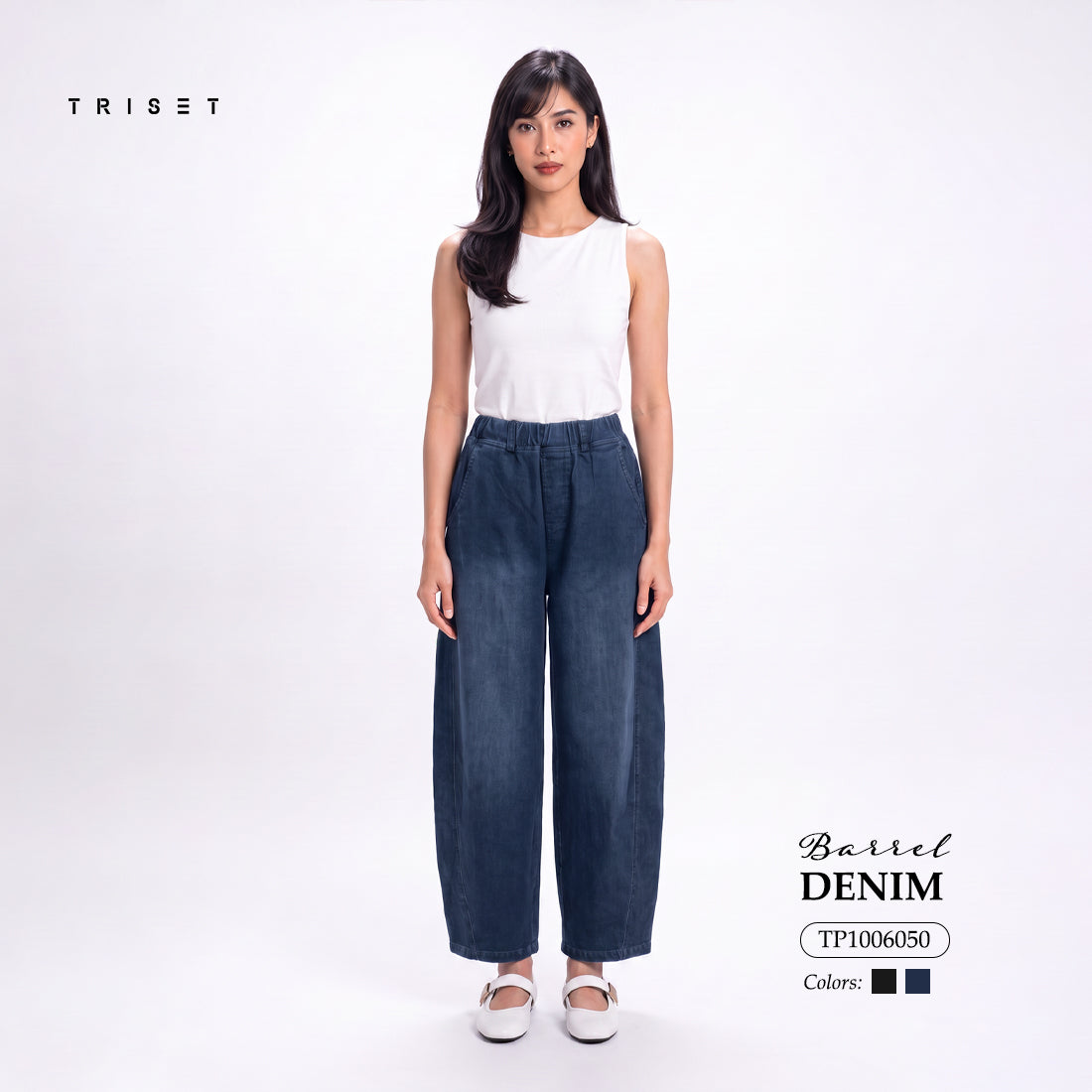 Triset Casual Celana Wanita Barrel Jeans Washed High Waist | Loose Fit | TP1006050