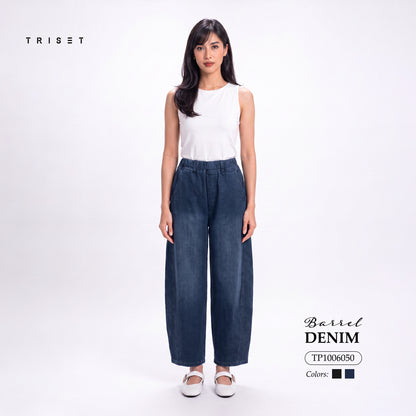Triset Casual Celana Wanita Barrel Jeans Washed High Waist | Loose Fit | TP1006050