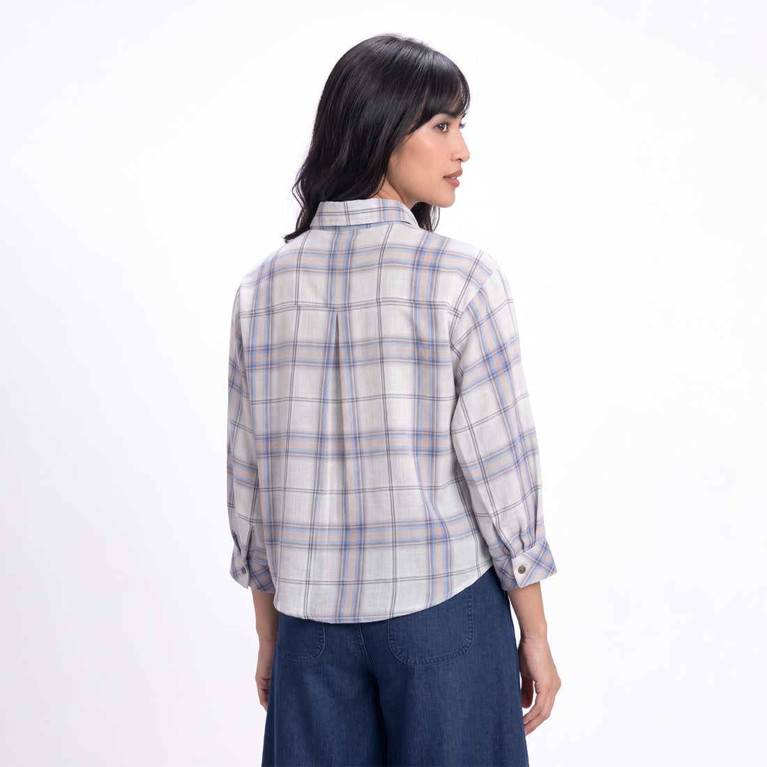 Triset Casual Blouse Wanita Kotak Kotak Lengan Panjang | Boxy Fit | TR3105770