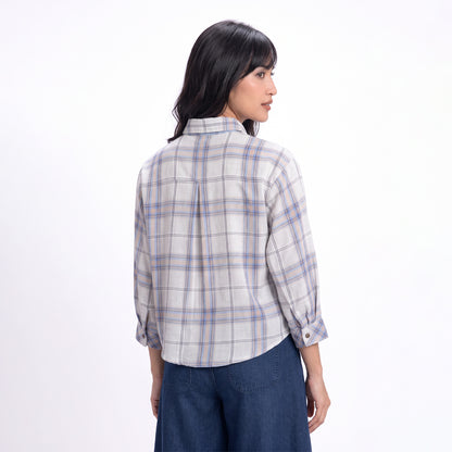 Triset Casual Blouse Wanita Kotak Kotak Lengan Panjang | Boxy Fit | TR3105770