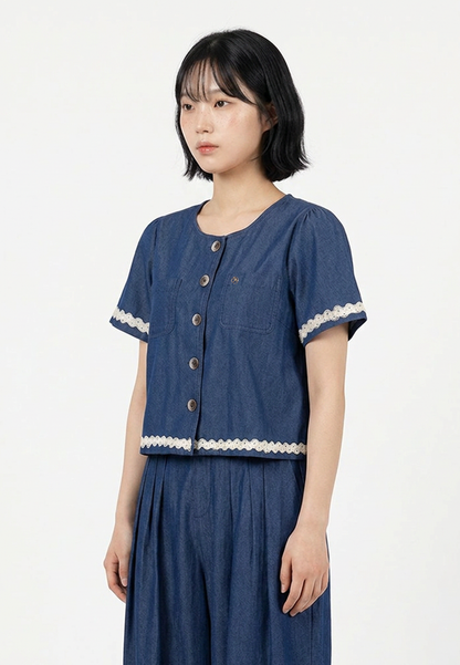 Triset Casual Blouse Denim Wanita Crop Lengan Pendek | Reguler Fit | TR5052770