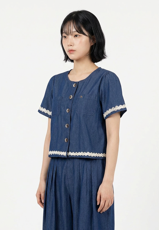 Triset Casual Blouse Denim Wanita Crop Lengan Pendek | Reguler Fit | TR5052770
