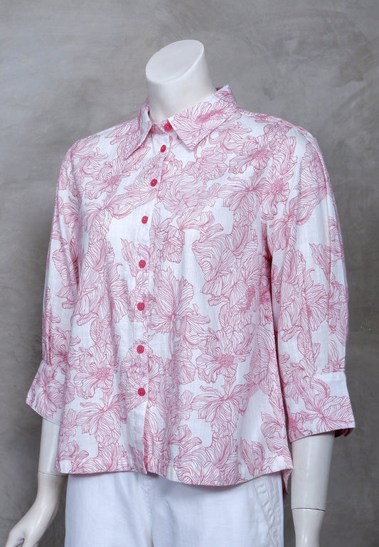 Triset Ladies Blouse Wanita Lengan Tiga Perempat Floral Asimetris | Oversize Fit | LR3052278