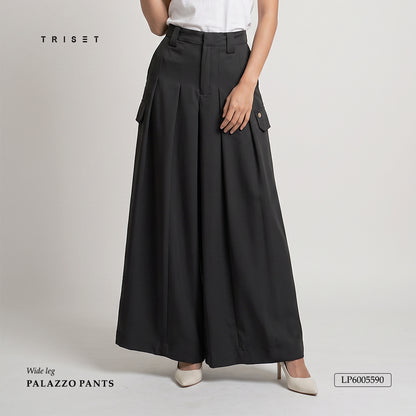 Triset Ladies High Rise pleated Palazzo pants | Celana Wanita Lurus Besar | LP6005590