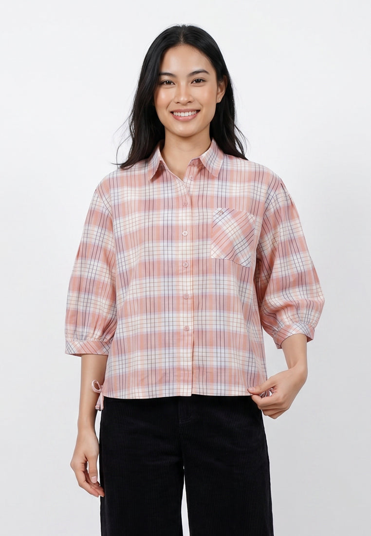 Triset Casual Blouse Kotak Kotak Wanita Puff Sleeve | Reguler Fit | TR3105871
