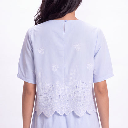 Triset Casual Blouse Wanita Scallop Embroidery Lengan Pendek | Boxy Fit | TR5053531