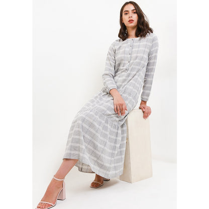 Triset Ladies Midi Dress Wanita Tartan Grid Lengan Panjang | Reguler Fit | LD8001301