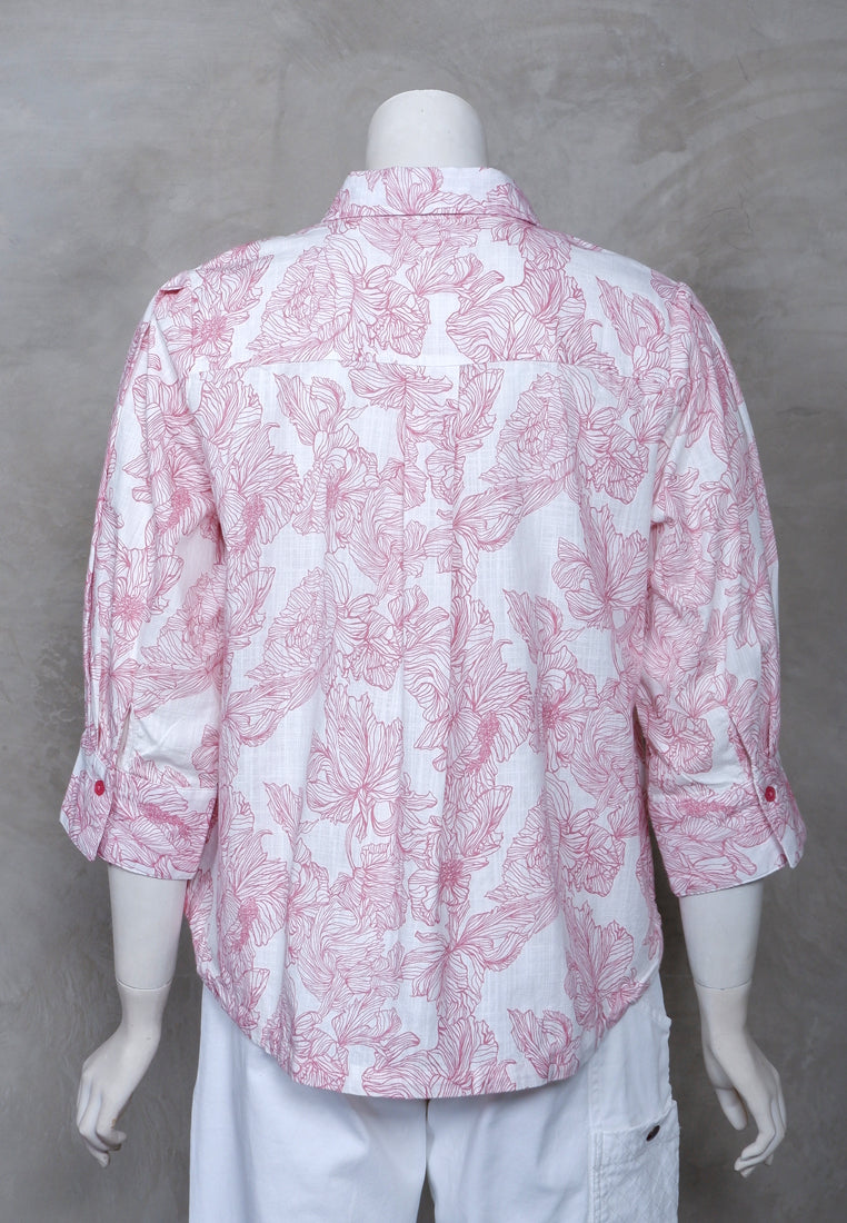 Triset Ladies Blouse Wanita Lengan Tiga Perempat Floral Asimetris | Oversize Fit | LR3052278