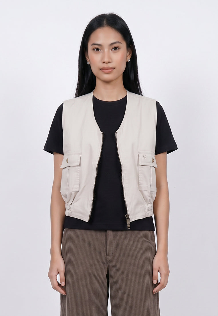 Triset Casual Cargo Vest Rompi Outer Wanita | Cropped Fitted | TJ6000850