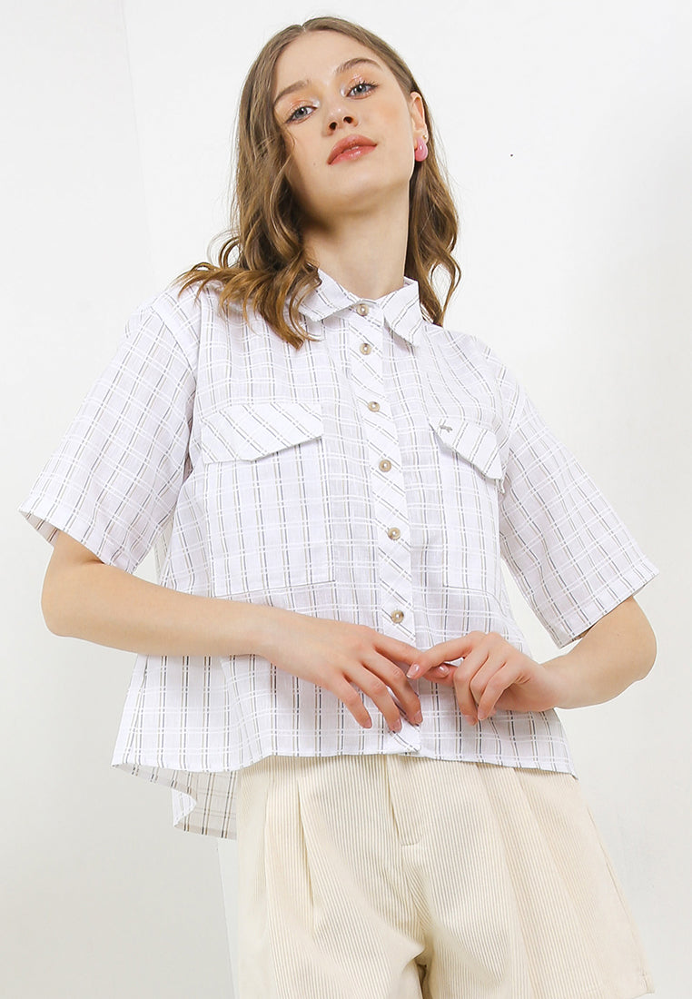 Triset Casual Pakaian Wanita LEA CROP OVERSIZE BLOUSE - TR5051701