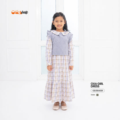 OXA Kids Alexa Maxi Dress Pakaian Anak Kotak Kotak Lengan Panjang | Reguler Fit | OD3104301