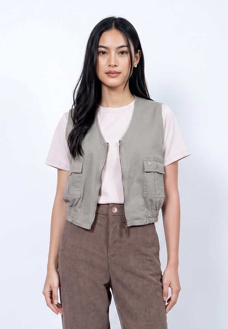 Triset Casual Cargo Vest Rompi Outer Wanita | Cropped Fitted | TJ6000850
