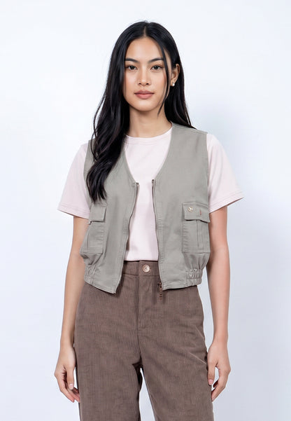 Triset Casual Cargo Vest Rompi Outer Wanita | Cropped Fitted | TJ6000850