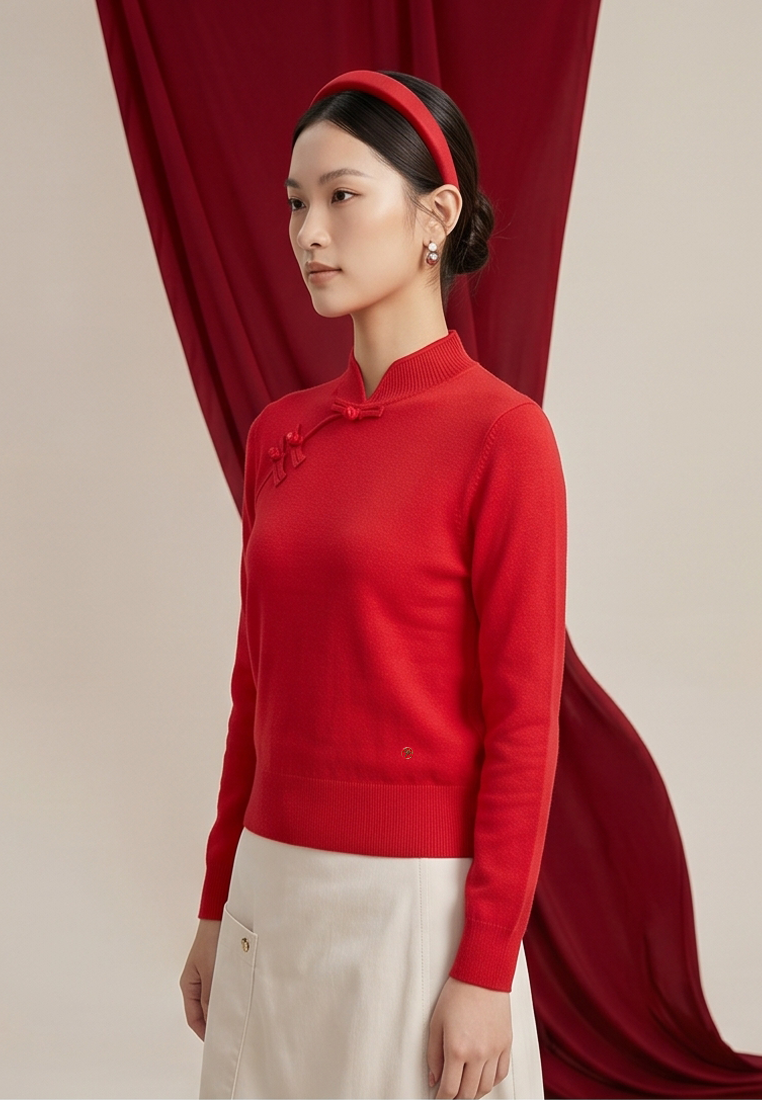 Triset Casual Sweater Rajut Wanita Cheongsam Lengan Panjang | Slim Fit | TM3004430
