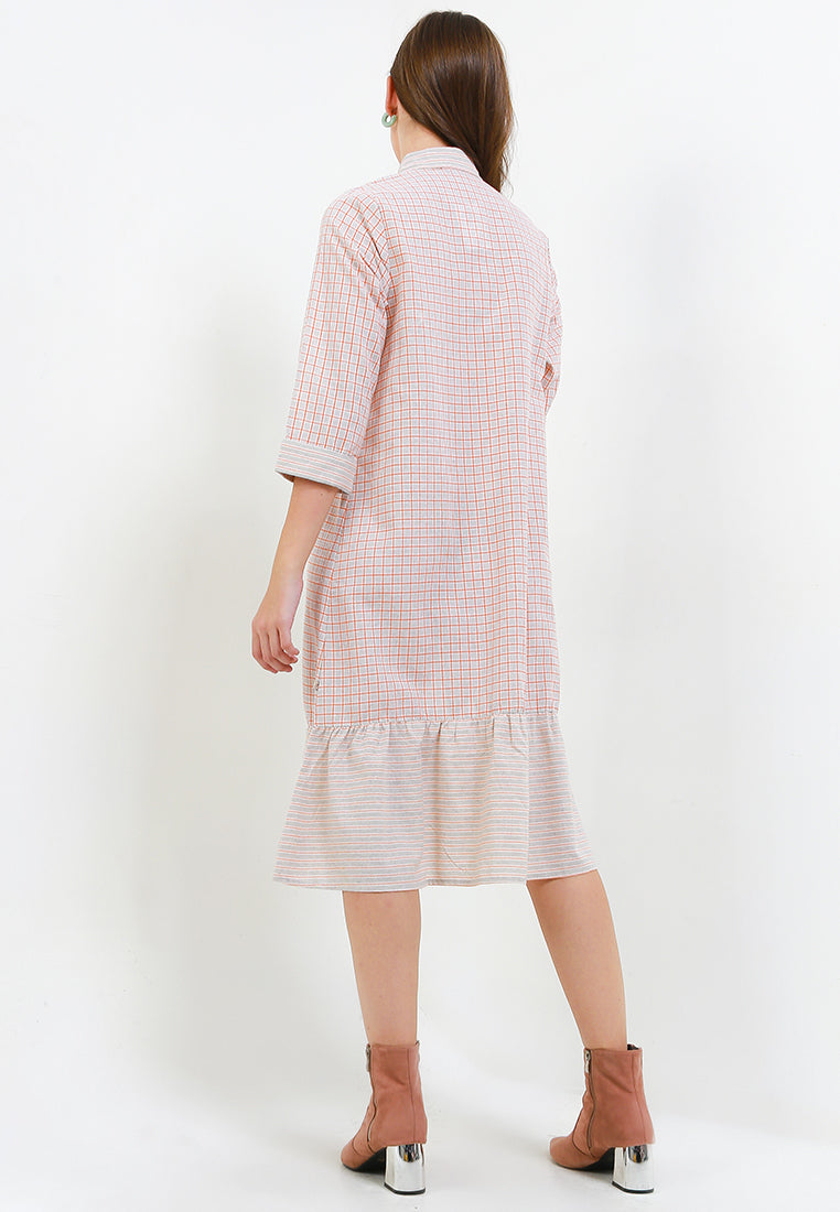 Triset Ladies Midi Dress Wanita Plaid Ruffle | Reguler Fit | LD3025201