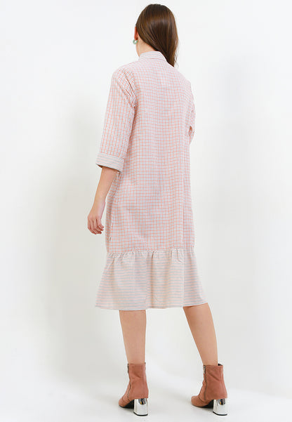 Triset Ladies Midi Dress Wanita Plaid Ruffle | Reguler Fit | LD3025201