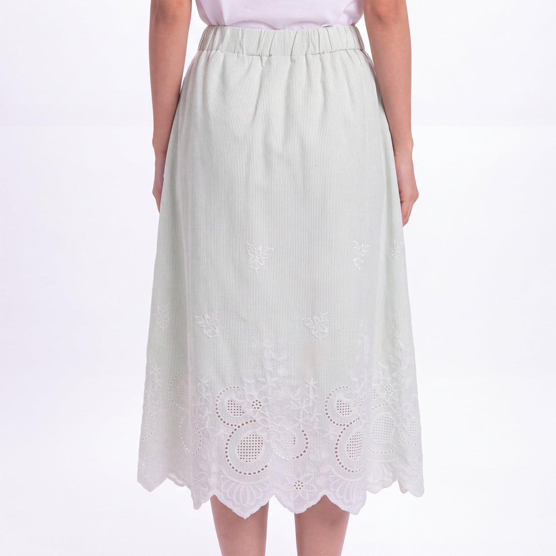 Triset Rok Midi Wanita Scallop Embroidery Striped A Line | Reguler Fit | TN3014131