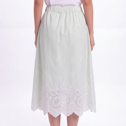 Triset Rok Midi Wanita Scallop Embroidery Striped A Line | Reguler Fit | TN3014131