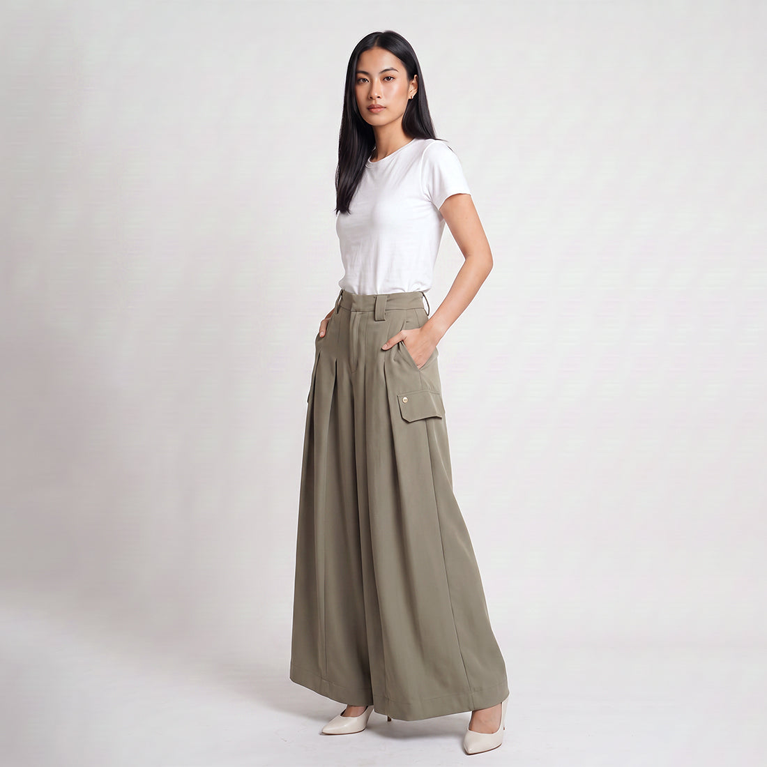 Triset Ladies High Rise pleated Palazzo pants | Celana Wanita Lurus Besar | LP6005590