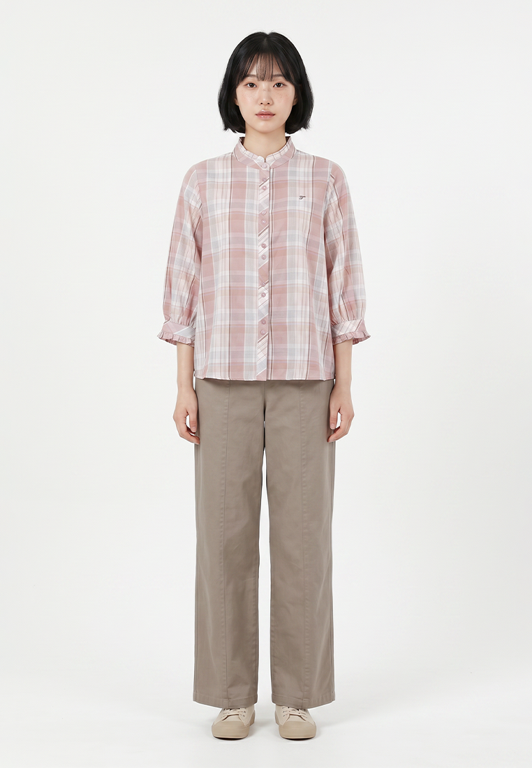 TRISET Blouse Wanita Lengan Panjang Shanghai Collar Plaid | Reguler Fit | Casual | LR3052171