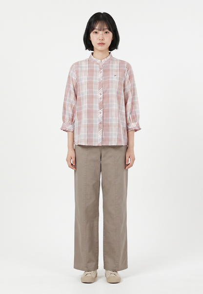 TRISET Blouse Wanita Lengan Panjang Shanghai Collar Plaid | Reguler Fit | Casual | LR3052171