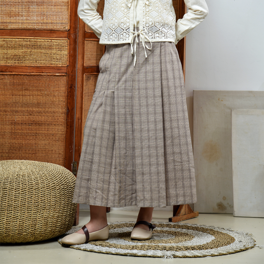 Triset Casual Rok Midi Wanita Kotak Rempel | Reguler Fit | TN3014091