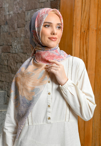 Triset Casual Hijab Voal Wanita Segi Empat Floral | Laser Cut | TA3000808